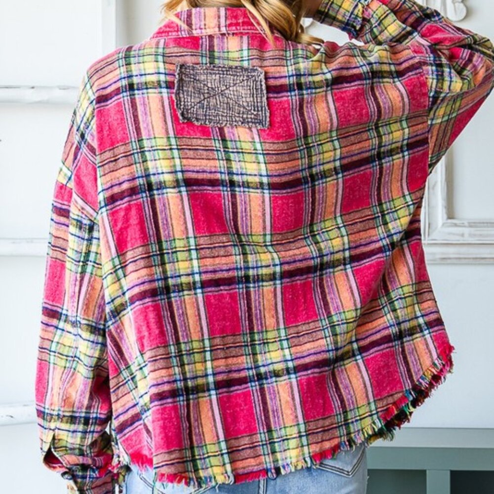 Oli & Hali Washed Star Plaid Shirt in Pink/Blue - Picture 4 of 5